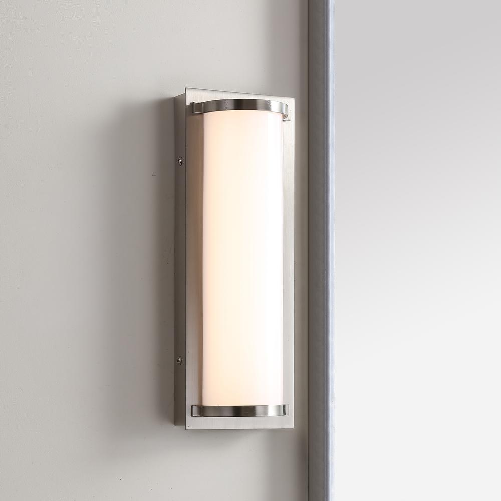 Luka Vanity Bar Bathroom Sconce, Brush Nickel/White. Picture 4