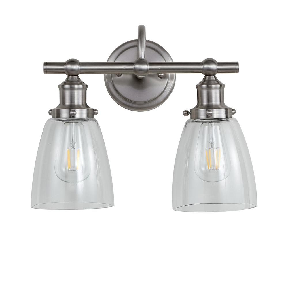 Layton Two Light Bathroom Sconce, Brush Nickel/Clear. Picture 2