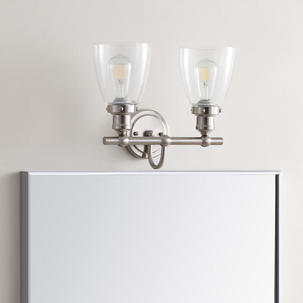 Layton Two Light Bathroom Sconce, Brush Nickel/Clear. Picture 1