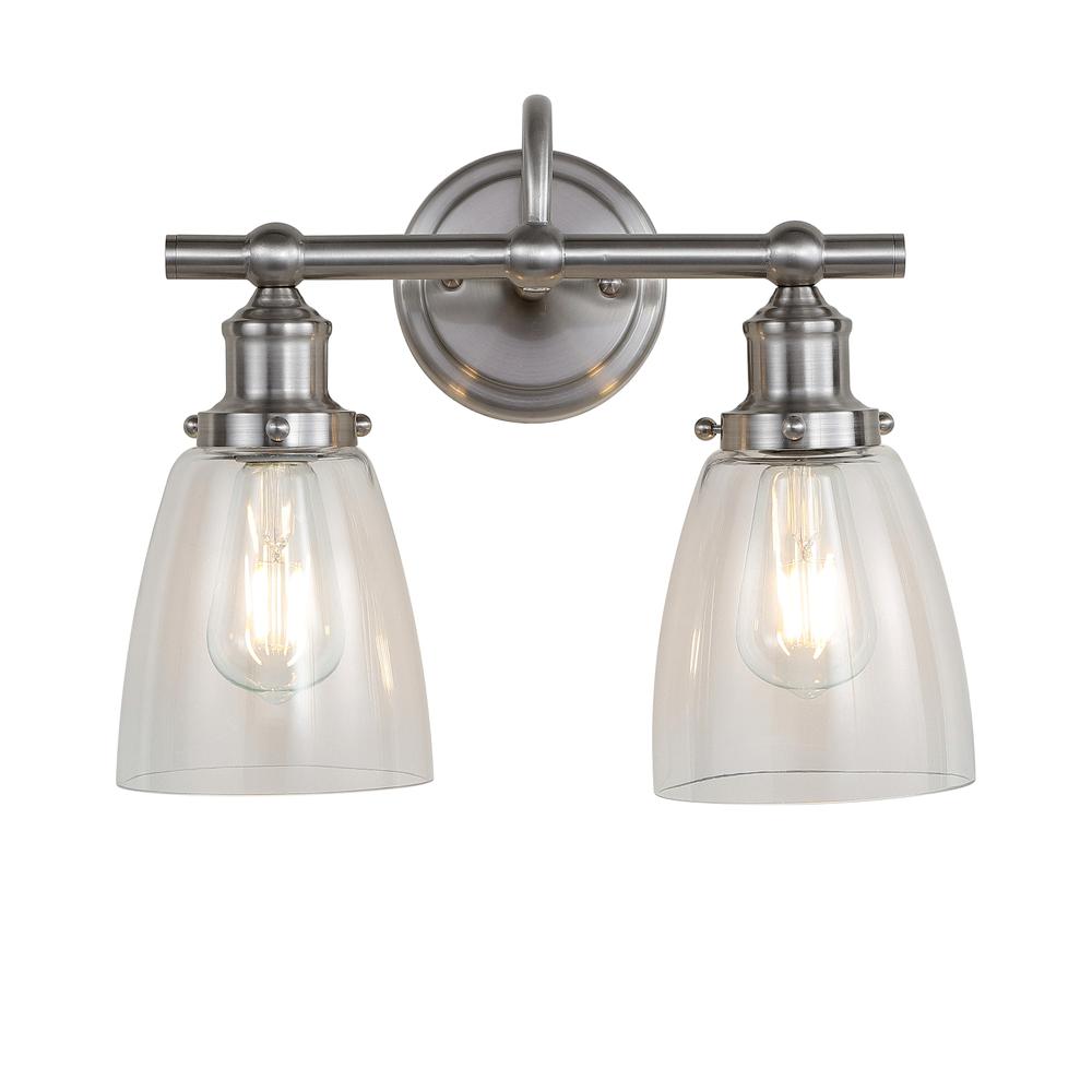Layton Two Light Bathroom Sconce, Brush Nickel/Clear. Picture 4