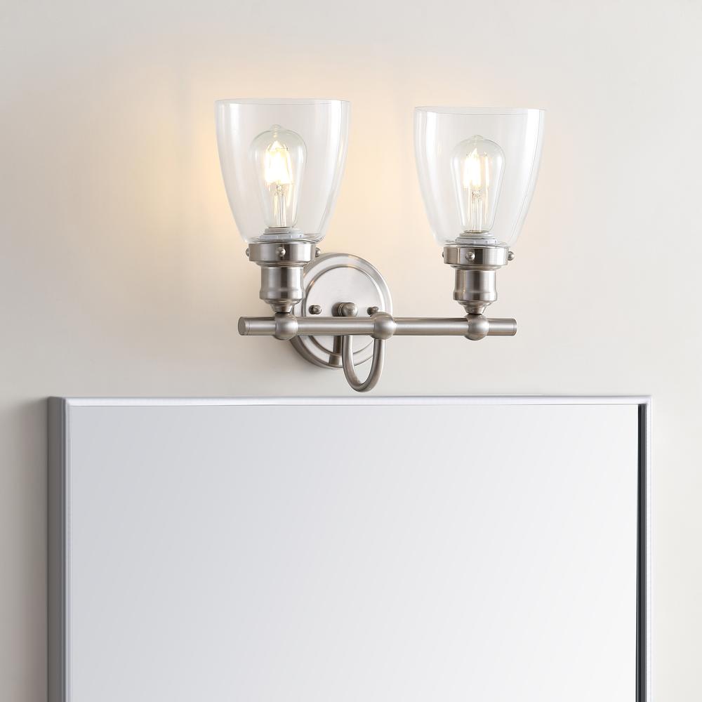 Layton Two Light Bathroom Sconce, Brush Nickel/Clear. Picture 3
