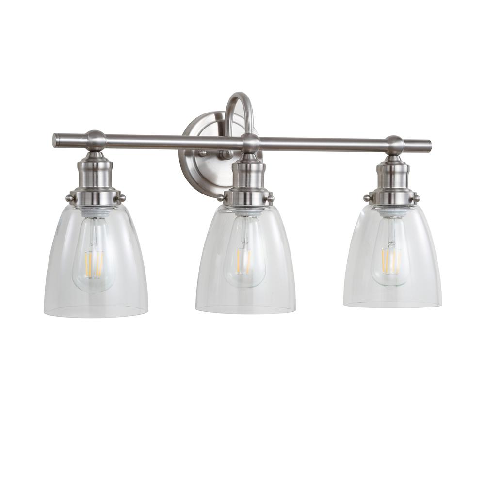 Dunes Three Light Bathroom Sconce, Brush Nickel/Clear. Picture 2