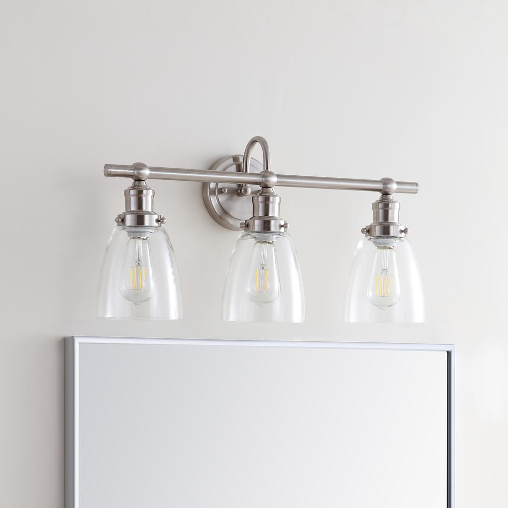 Dunes Three Light Bathroom Sconce, Brush Nickel/Clear. Picture 1