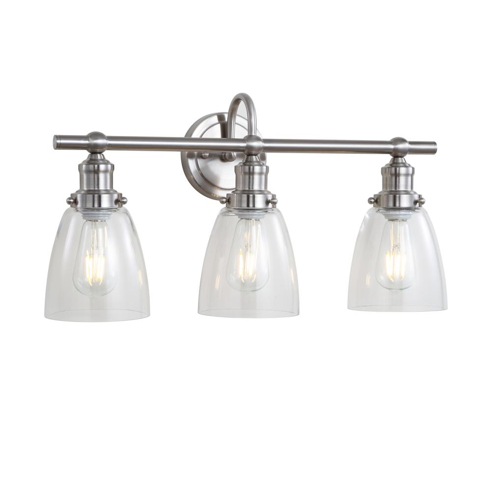 Dunes Three Light Bathroom Sconce, Brush Nickel/Clear. Picture 4