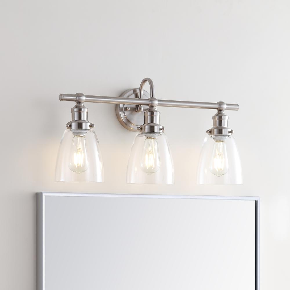 Dunes Three Light Bathroom Sconce, Brush Nickel/Clear. Picture 3
