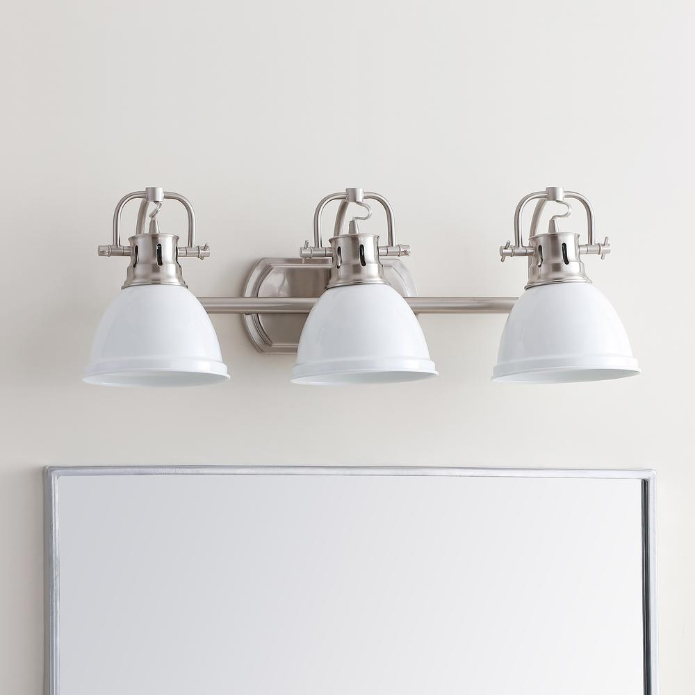 Roland Three Light Bathroom Sconce, Brush Nickel/White. Picture 1