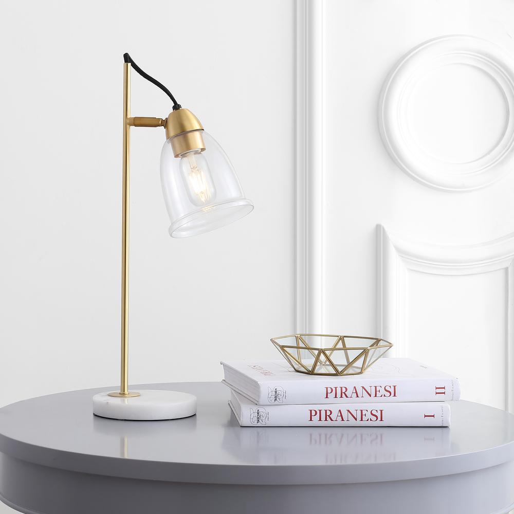 Gibson Table Lamp, White/ Brass Gold/Clear. Picture 3