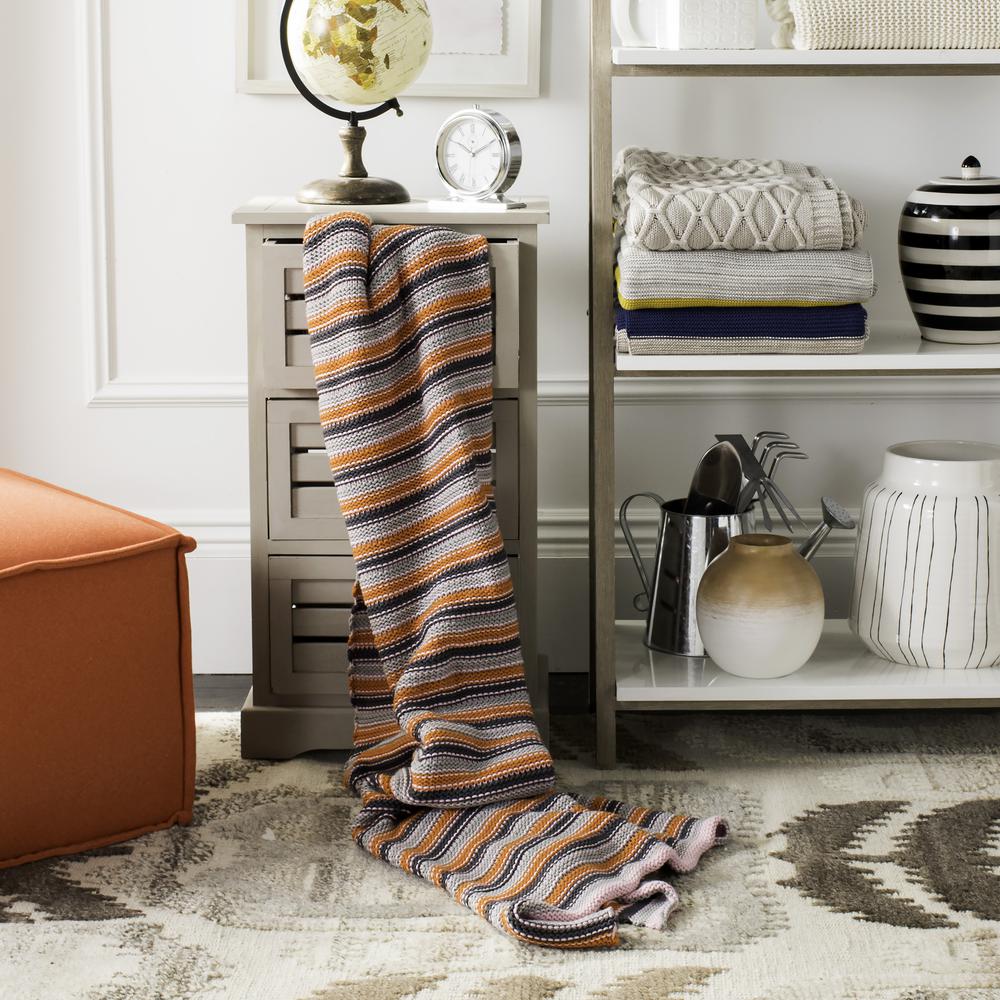 Candy Stripe Knit Throw, Light Grey/Dark Grey/Orange/Pink. Picture 1