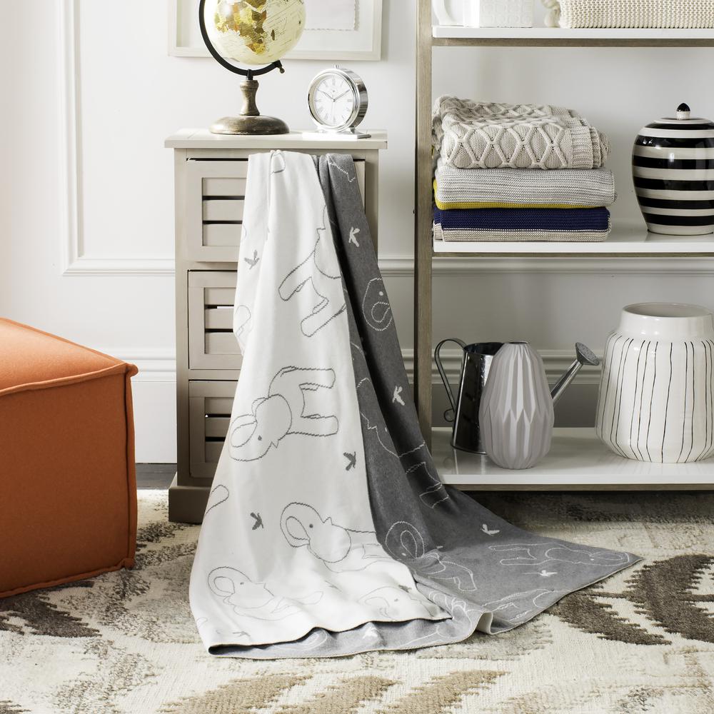 Ella Knit Throw, Light Grey/Ivory. Picture 1