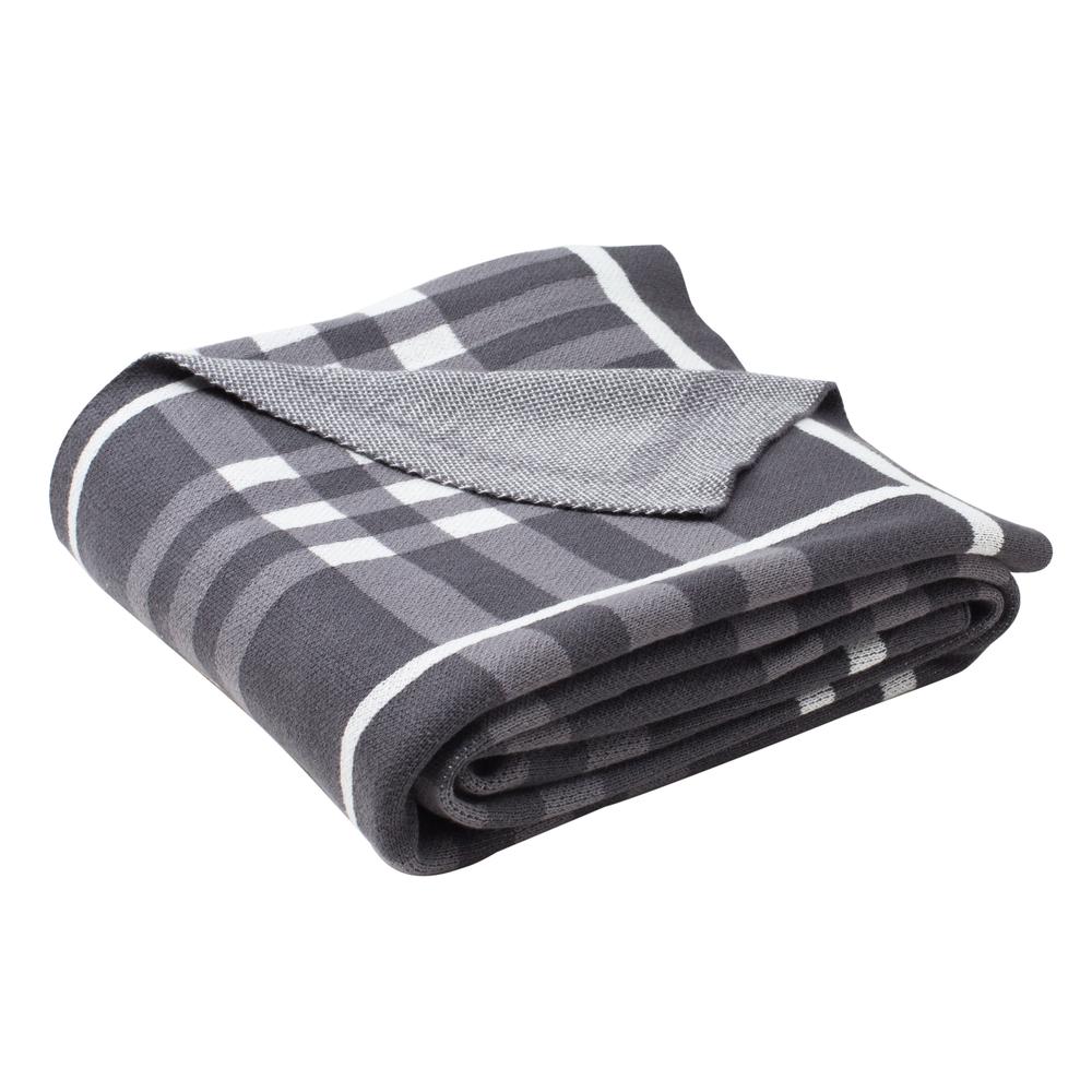Unity Gingham Knit Throw, Dark Grey/Medium Grey/Ivory. Picture 2
