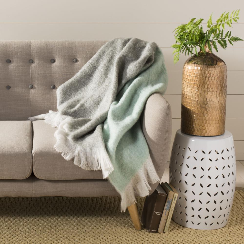 Kartia Throw, Grey/Aqua, THR608A-5070. Picture 1