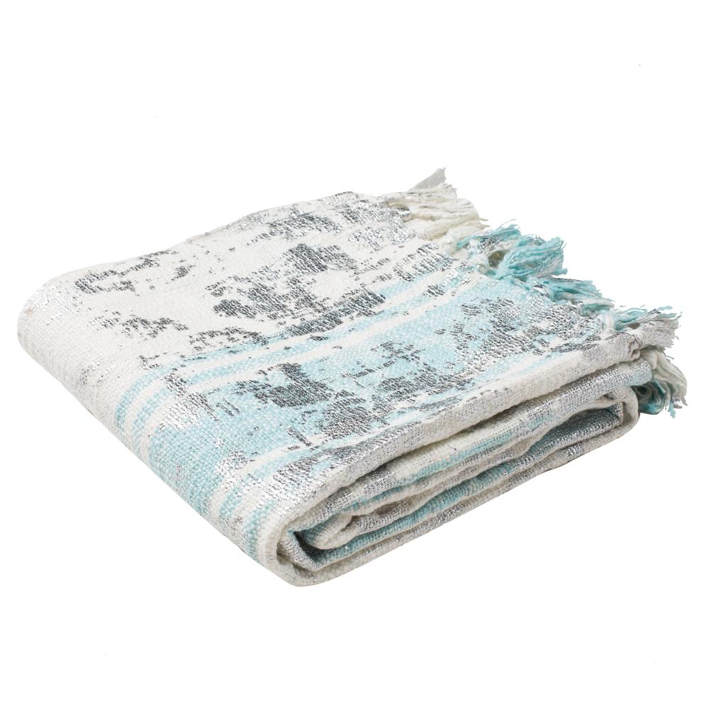 Nicola Metallic Throw, White/ Blue/ Silver. Picture 2