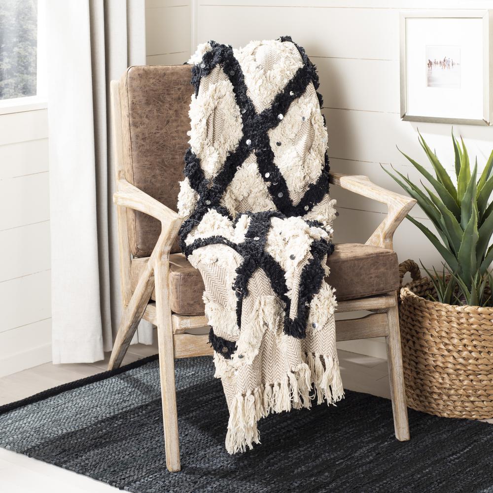 Lila Grace Fringe Throw, Beige/Black. Picture 2