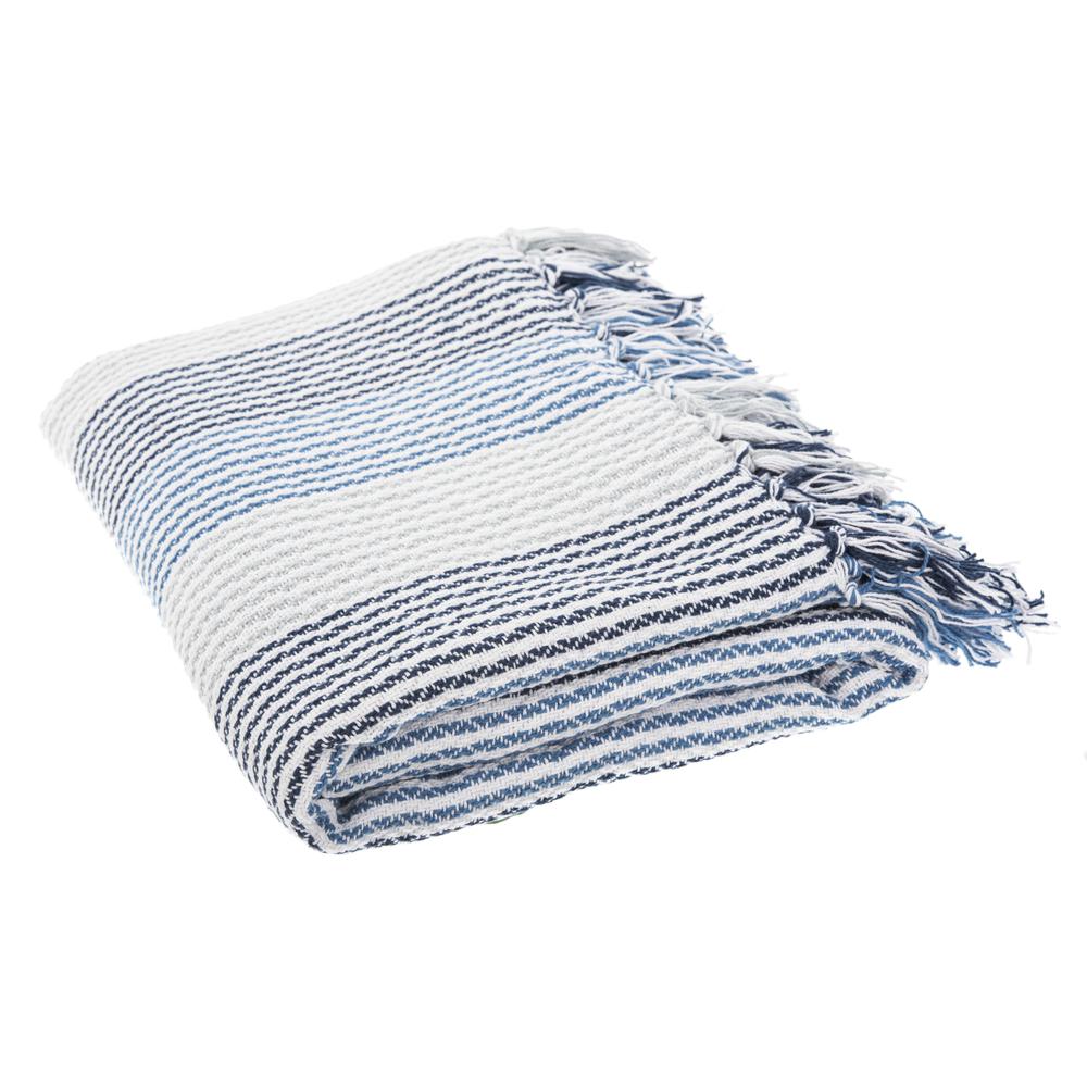 Brenton Fringe Throw, Blue/White. Picture 1