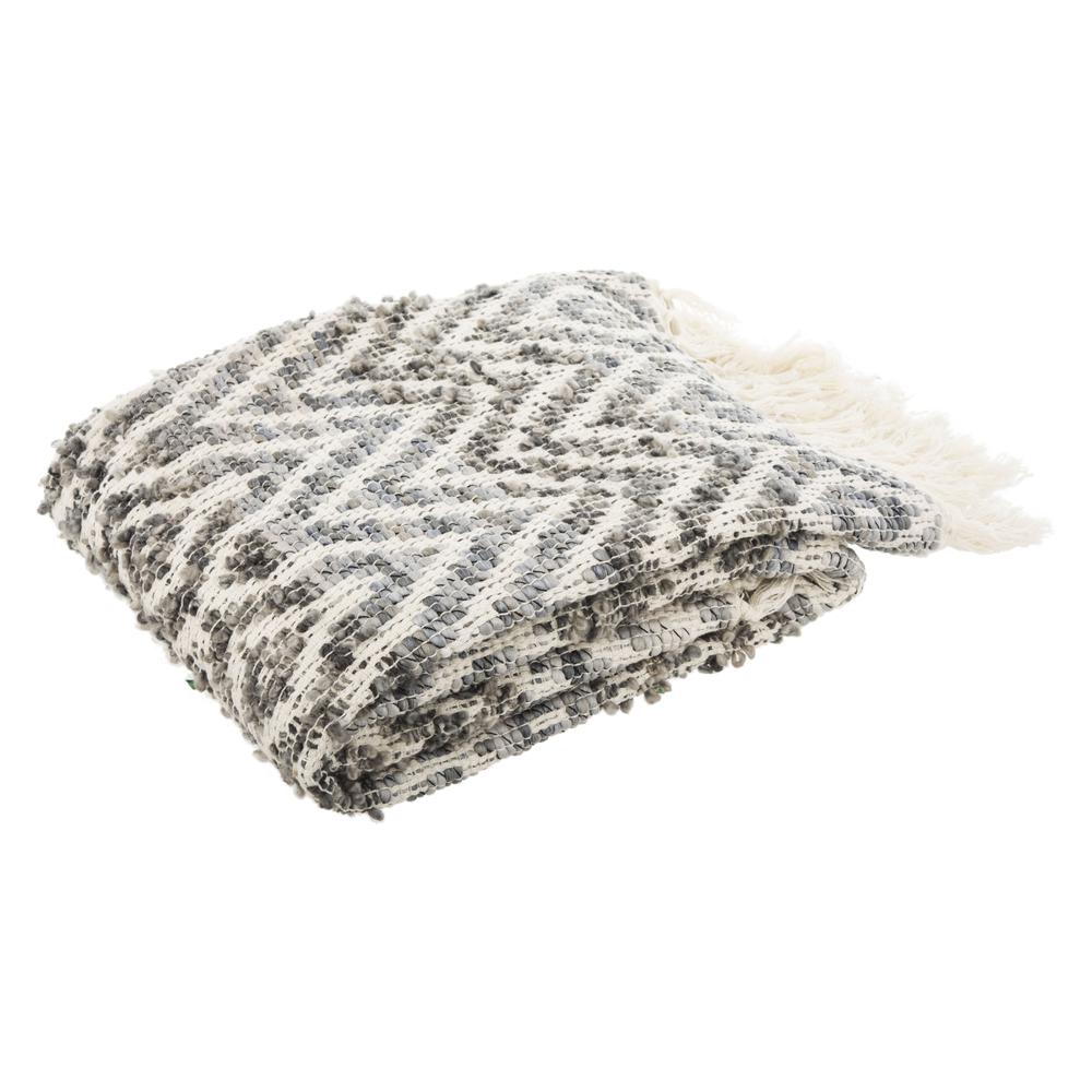 Santi Fringe Throw, Grey/White, THR905A-5060. Picture 1