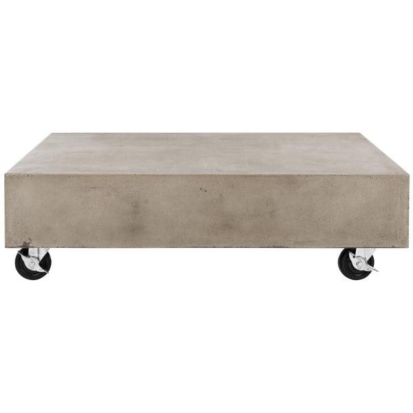Gargon Indoor/Outdoor Modern Concrete 9.84-Inch H Coffee Table With Casters. Picture 1
