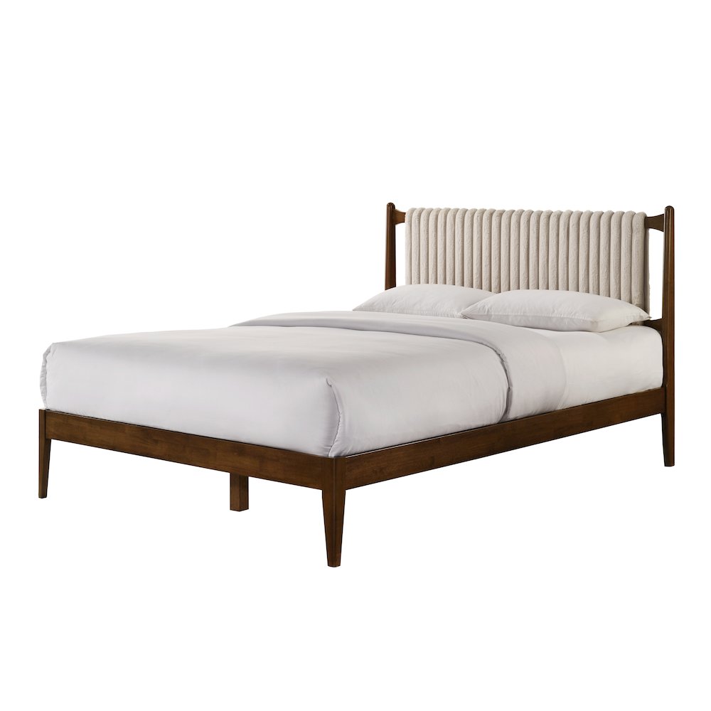 Ella Wooden Queen size Platform Bed in Walnut and Beige. Picture 2