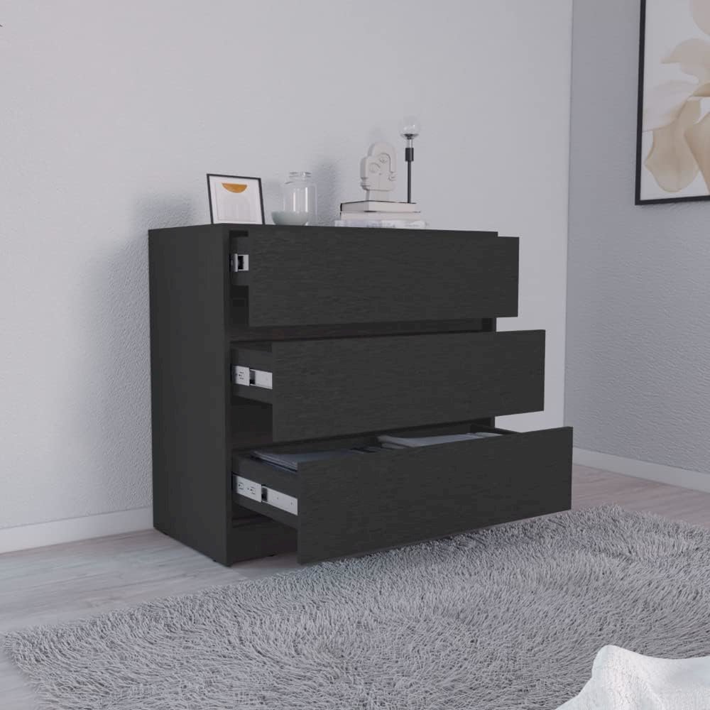Austin Three Drawer Dresser Black MDF. Picture 3