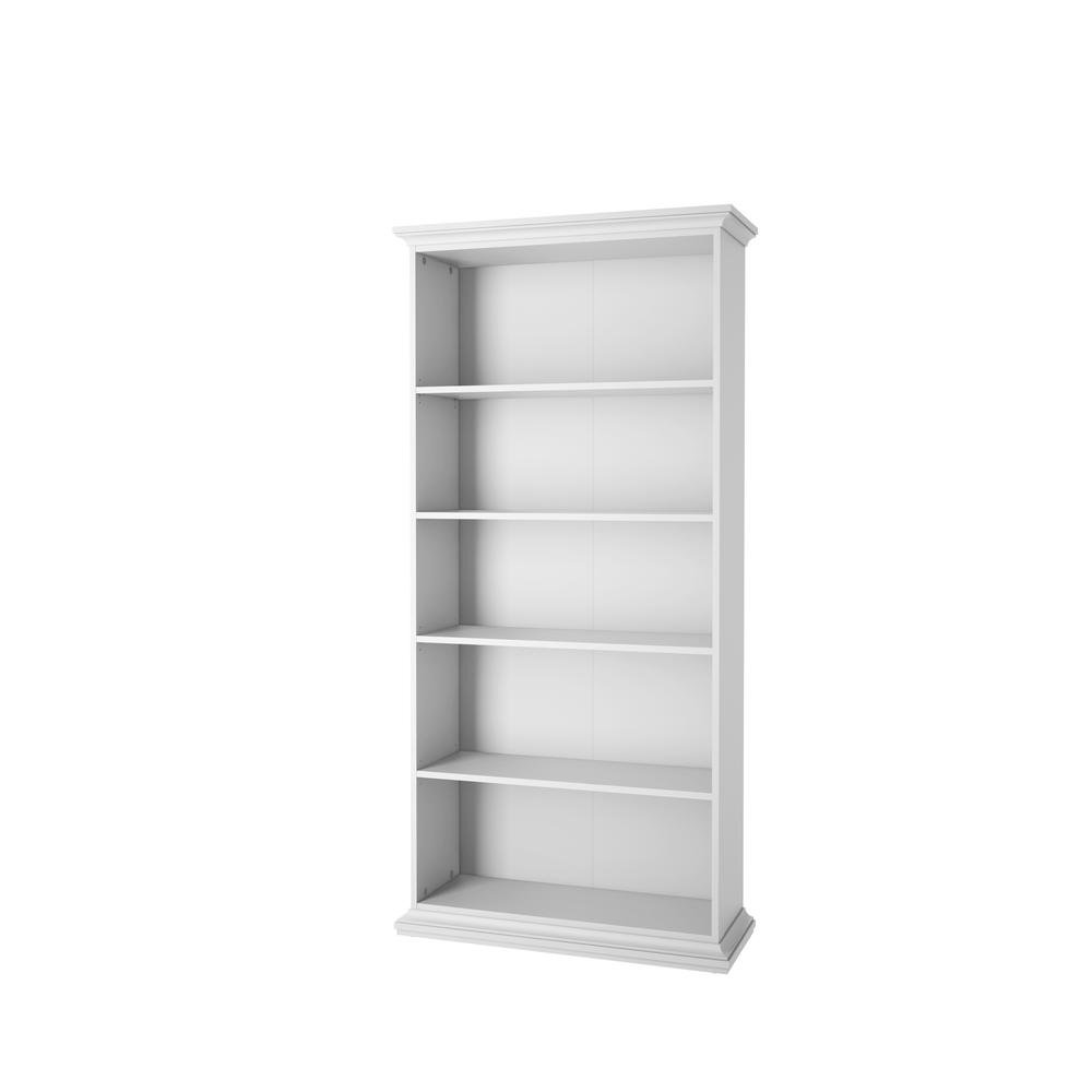 White 5 Shelf Bookcase - Elegant Tall Bookshelf for Home and Office Use. Picture 1