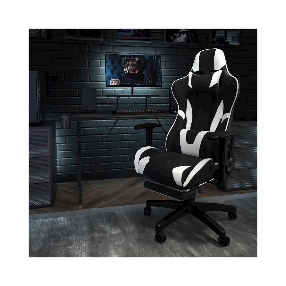 X30 Gaming Chair Racing Office Ergonomic Computer Chair with Fully Reclining Back and Slide-Out Footrest in Black LeatherSoft. Picture 2
