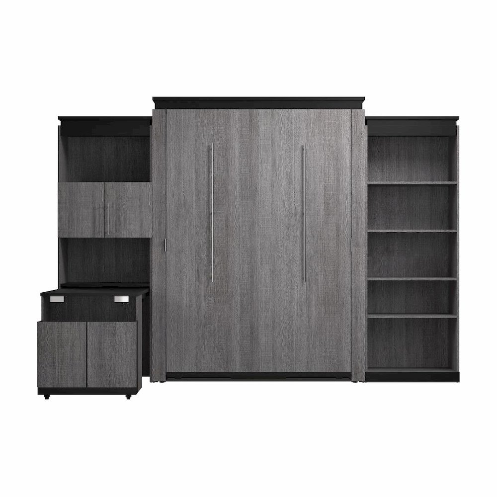 Queen Murphy Bed with Shelves and Storage Cabinet with Fold-Out Desk (126W). Picture 2