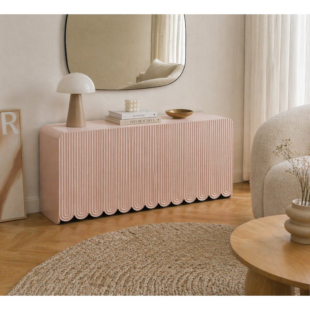 Fluted And Scalloped Sideboard Storage Cabinet In Elegant Finish. Picture 3