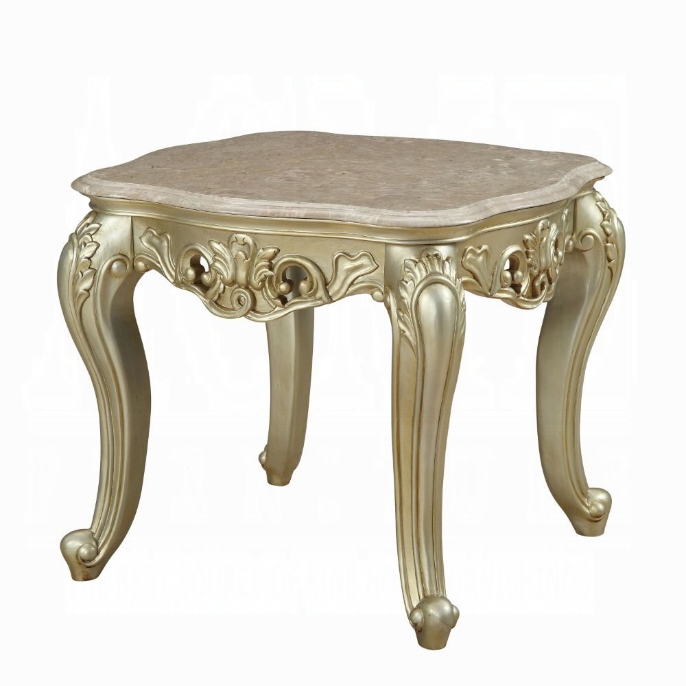 Gorsedd End Table w/Marble Top, Marble & Antique White. Picture 1