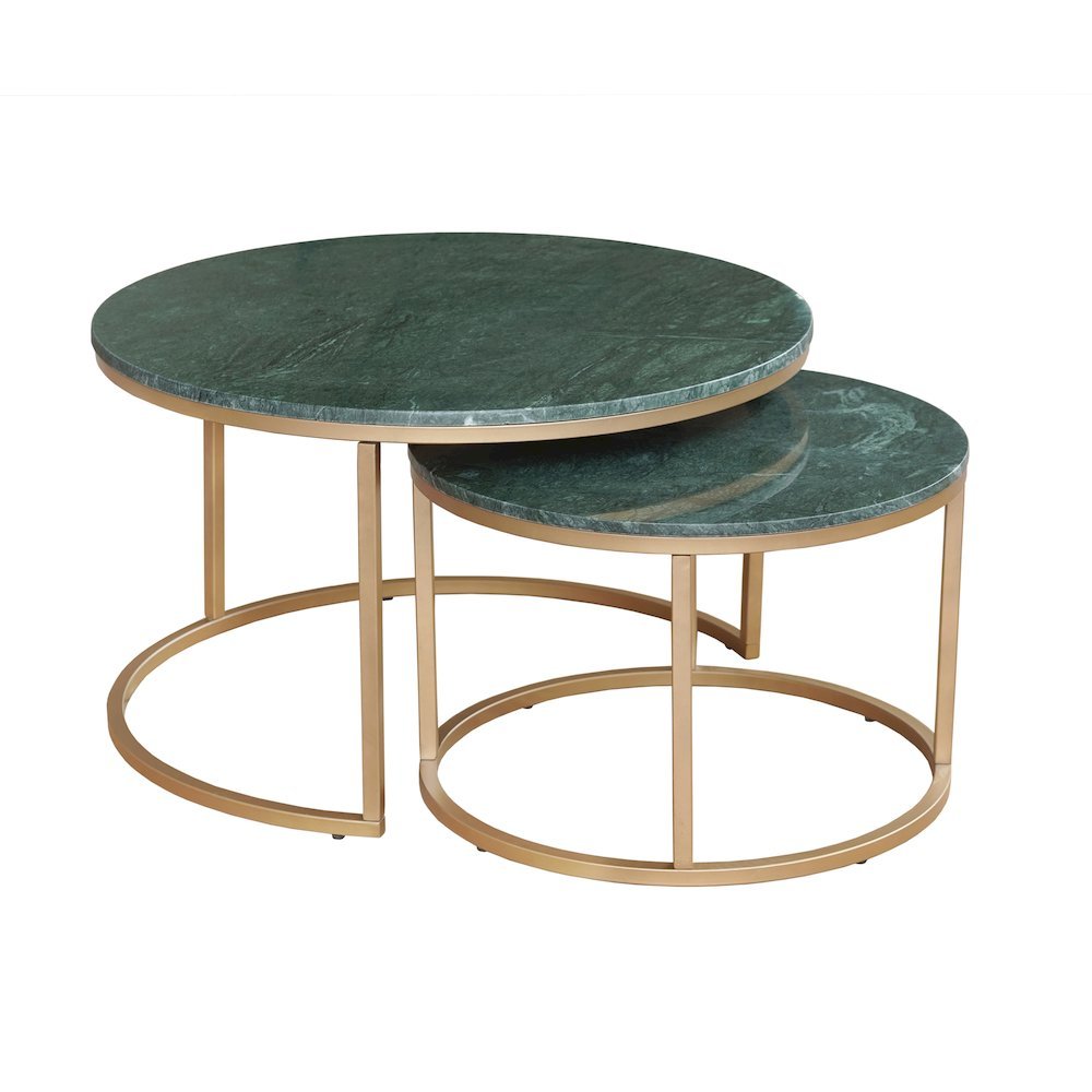 Green Marble Modern Solid Hand-Made Set of Two Nesting Round Coffee Tables. Picture 1