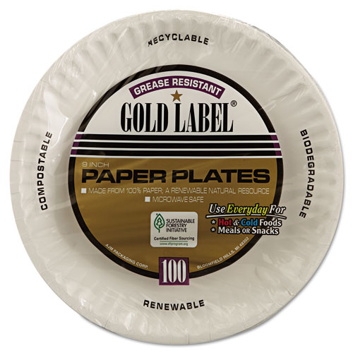 Gold Label Coated Paper Plates, 9" dia, White, 100/Pack, 10 Packs/Carton. Picture 4