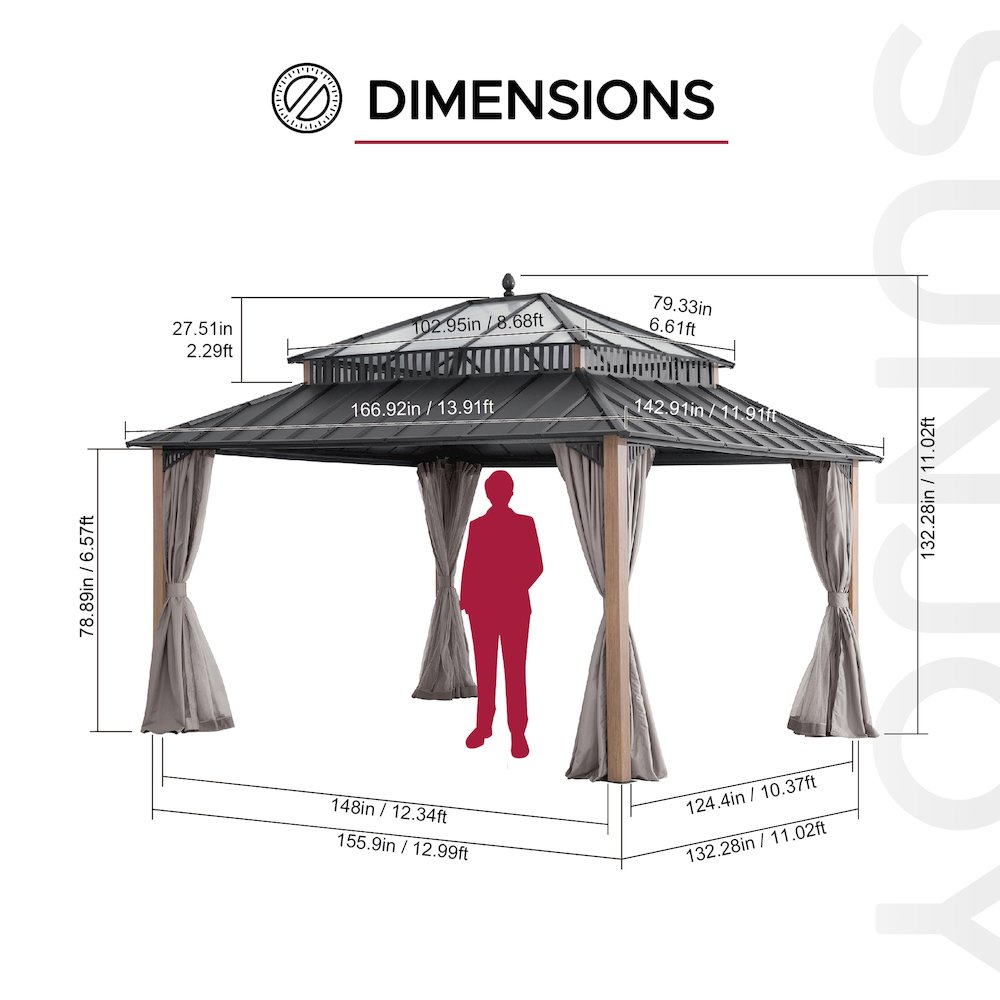 14 ft. x 12 ft. Kingston Extra-Tall, Wide Hardtop Gazebo. Picture 7