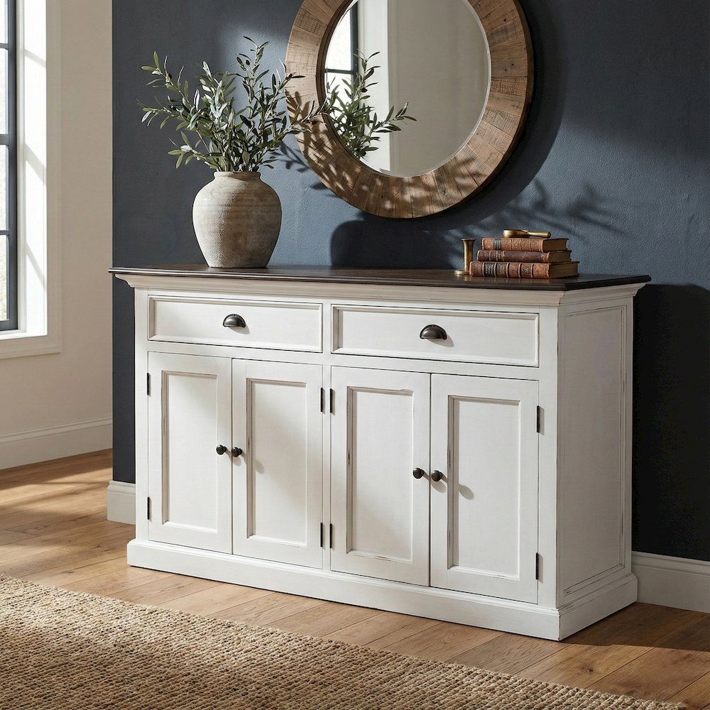 Halifax Accent White Distress & Deep Brown Classic Buffet. Picture 1