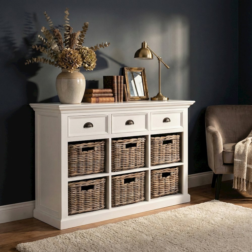 Halifax Classic White Buffet with 6 Baskets. Picture 1
