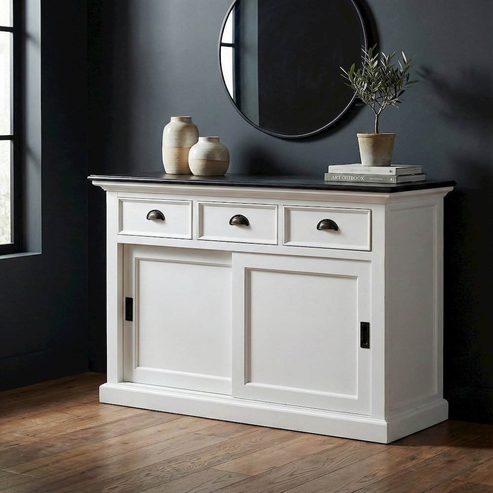 Halifax Contrast Classic White & Black Buffet with Sliding Doors. Picture 1