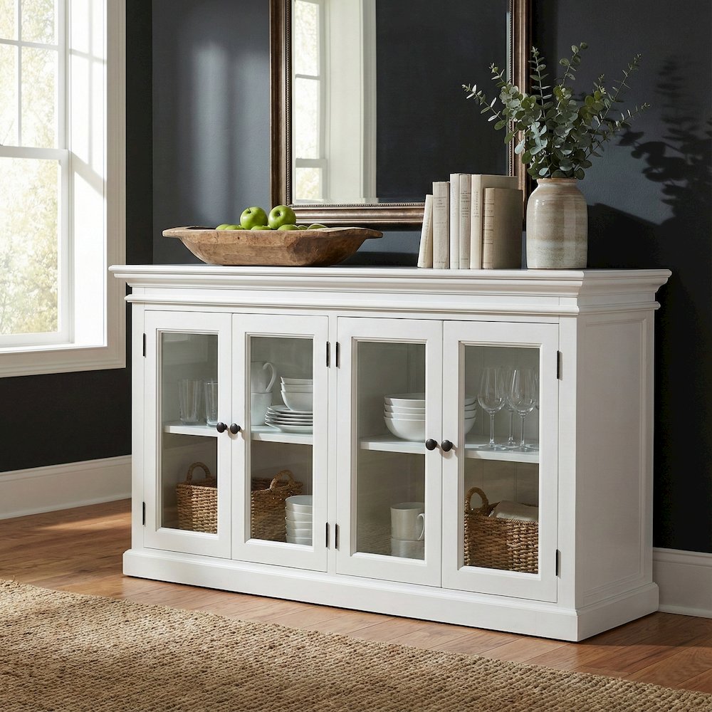 Halifax Classic White Display Buffet with 4 Glass Doors. Picture 1