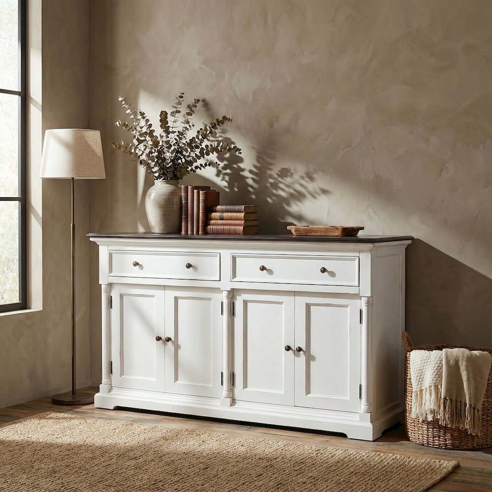 Provence Accent White Distress & Deep Brown Classic Buffet. Picture 1