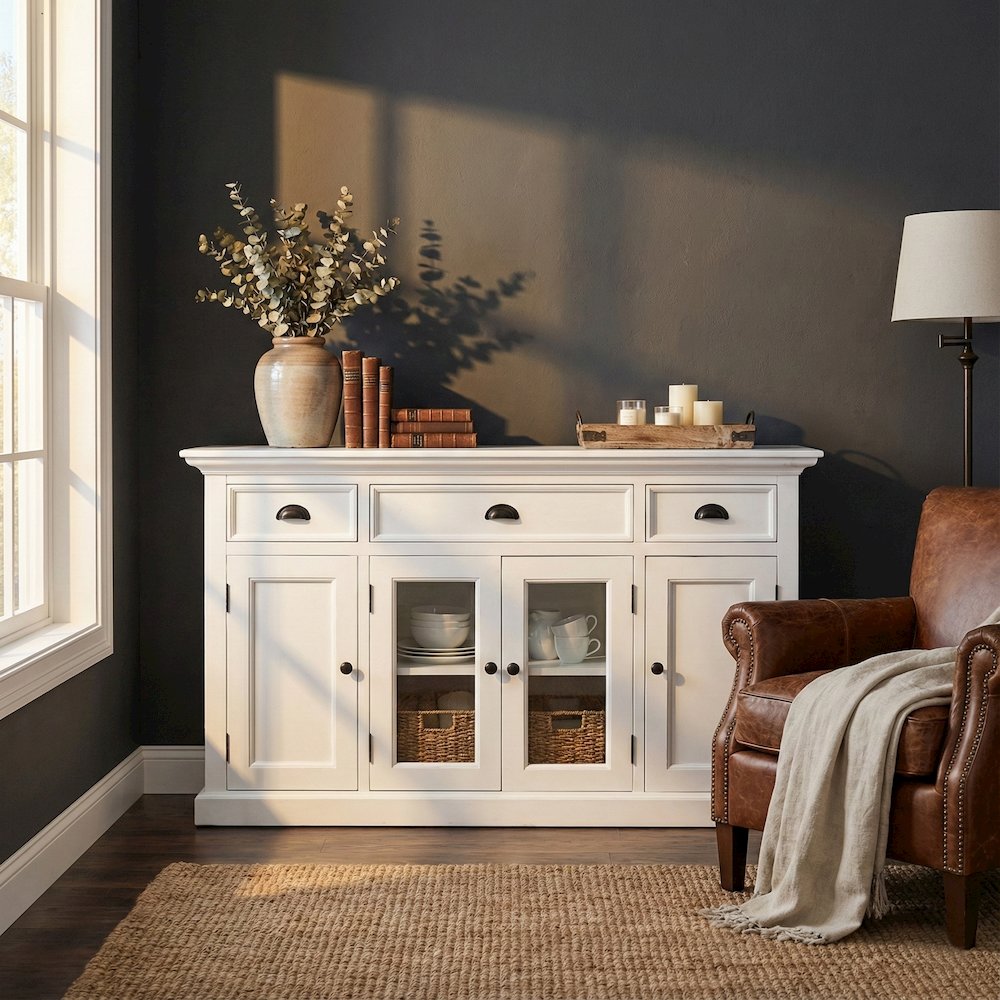 Halifax Classic White Buffet with 4 Doors 3 Drawers. Picture 2
