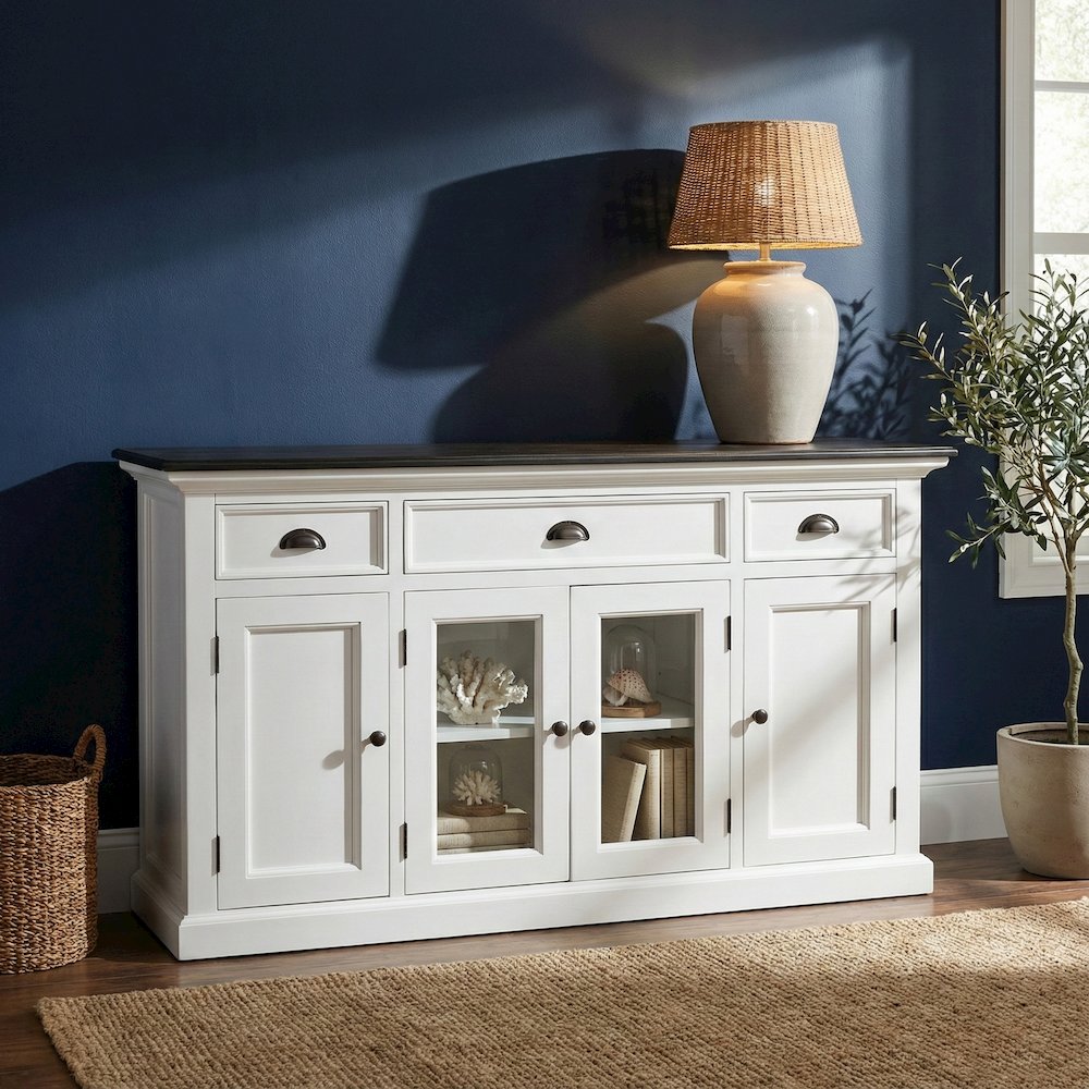 Halifax Contrast Classic White & Black Buffet with 4 Doors 3 Drawers. Picture 1