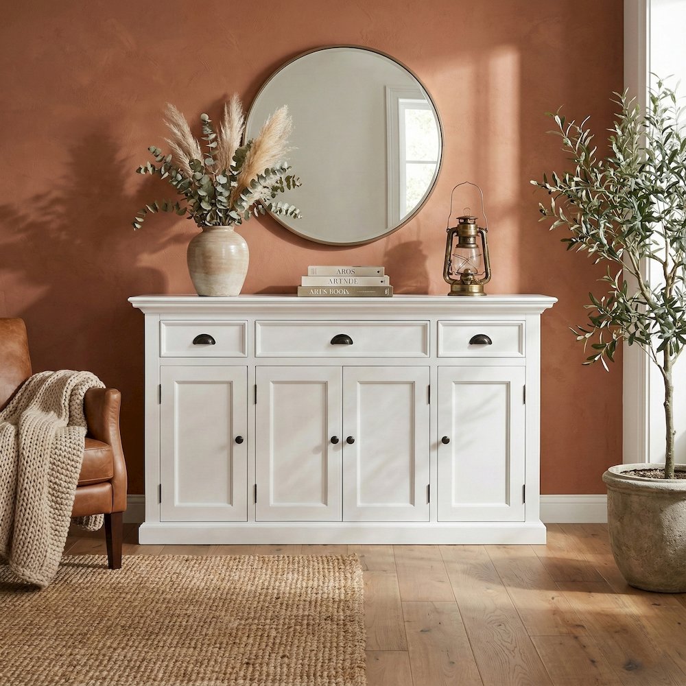Halifax Classic White Buffet with 4 Doors 3 Drawers. Picture 1
