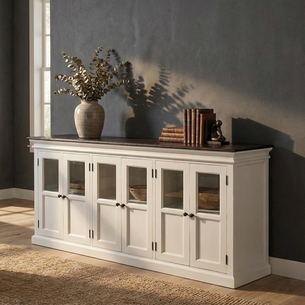Halifax Contrast Classic White & Black Buffet with 6 Glass Doors. Picture 1
