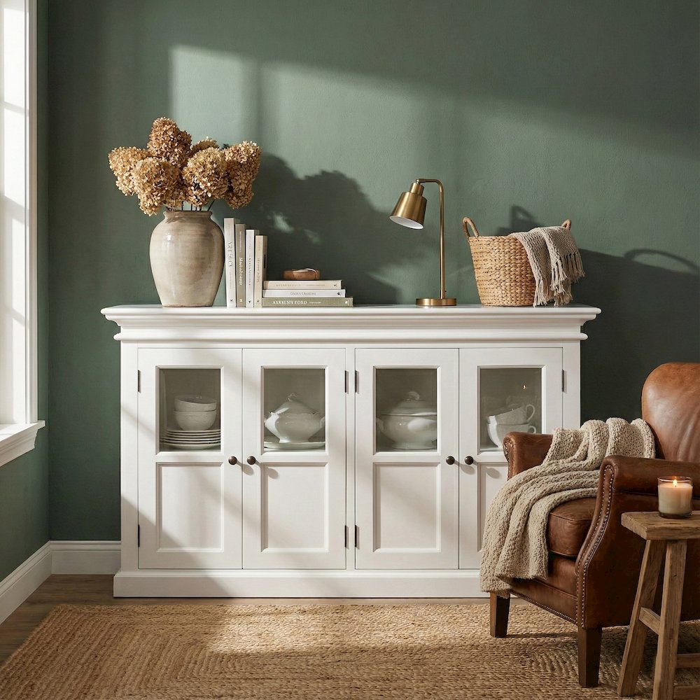 Halifax Classic White Buffet with 4 Glass Doors. Picture 1