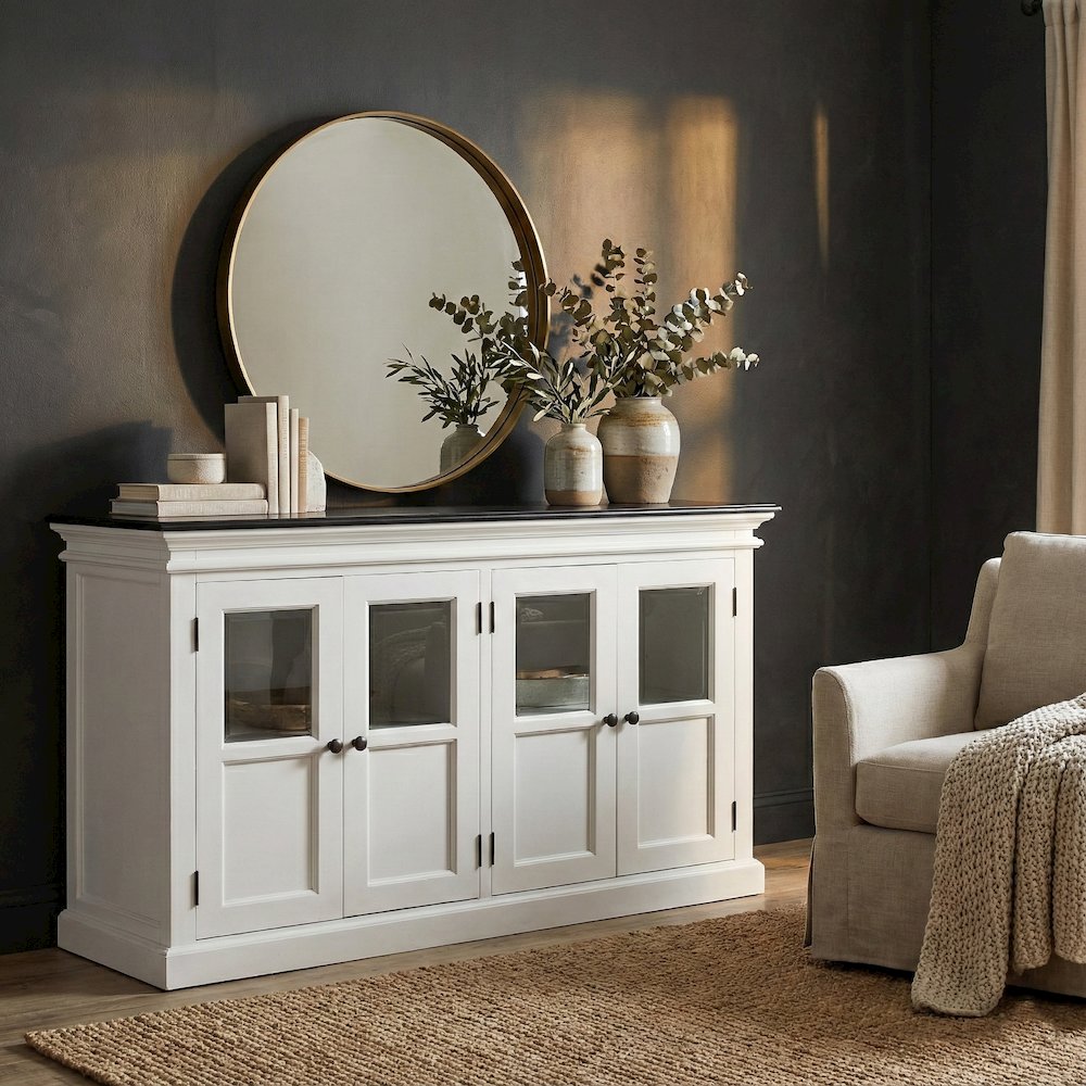 Halifax Contrast Classic White & Black Buffet with 4 Glass Doors. Picture 1