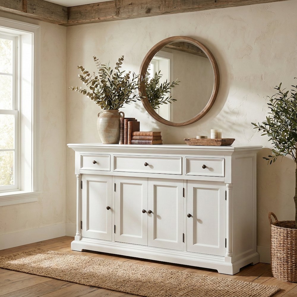 Provence Classic White Buffet with 4 Doors 3 Drawers. Picture 1