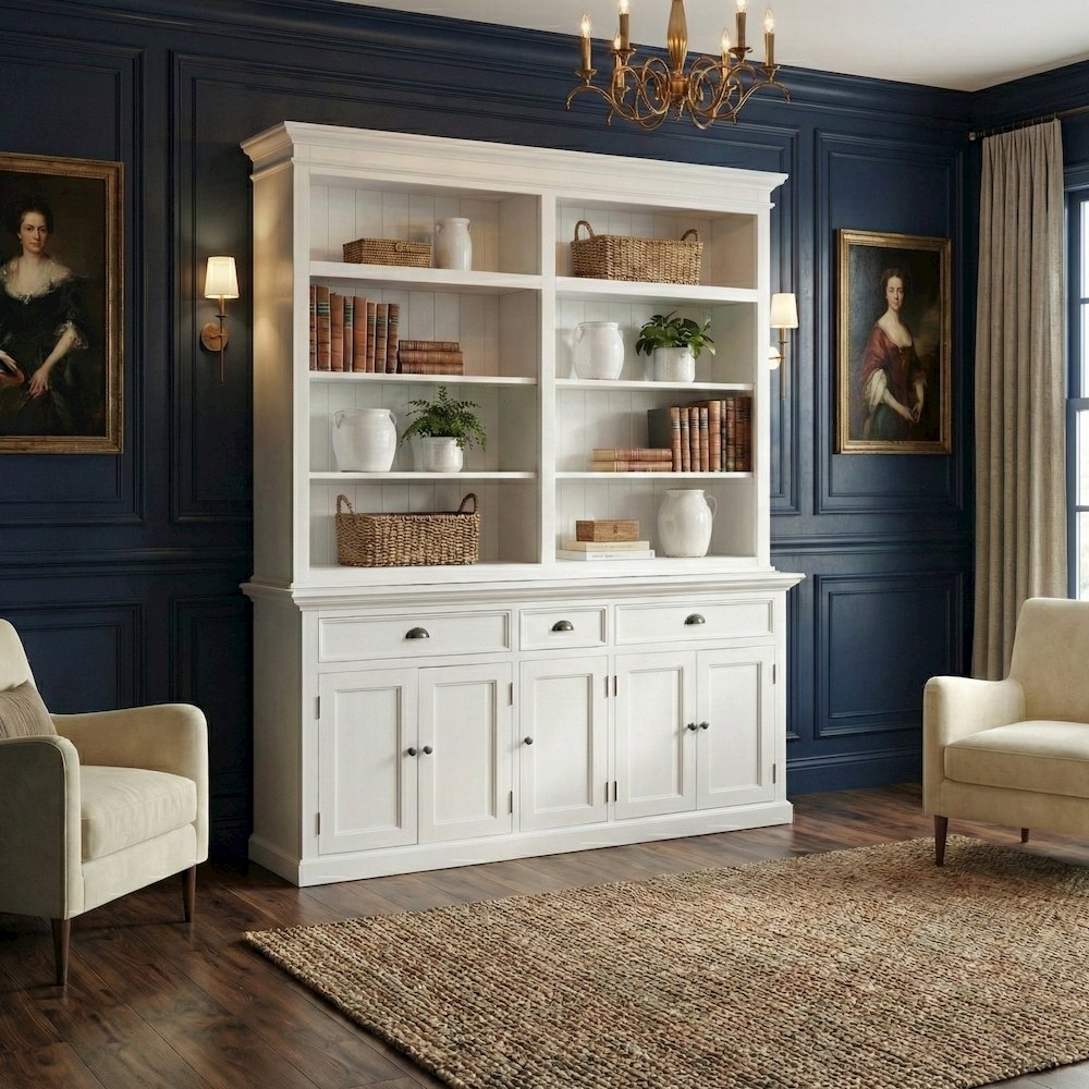 Halifax Classic White Hutch Bookcase 5 Doors 3 Drawers. Picture 1