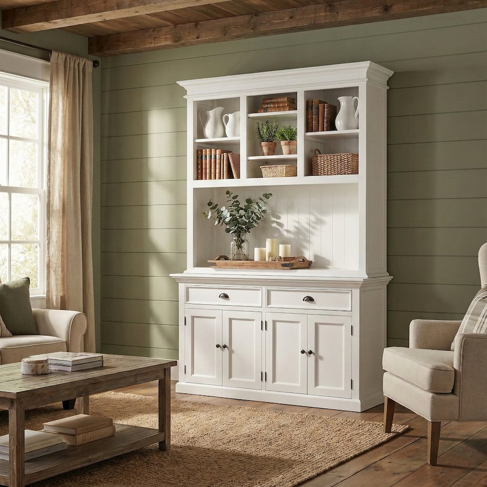 Halifax Classic White Buffet Hutch Unit with 2 Adjustable Shelves. Picture 1
