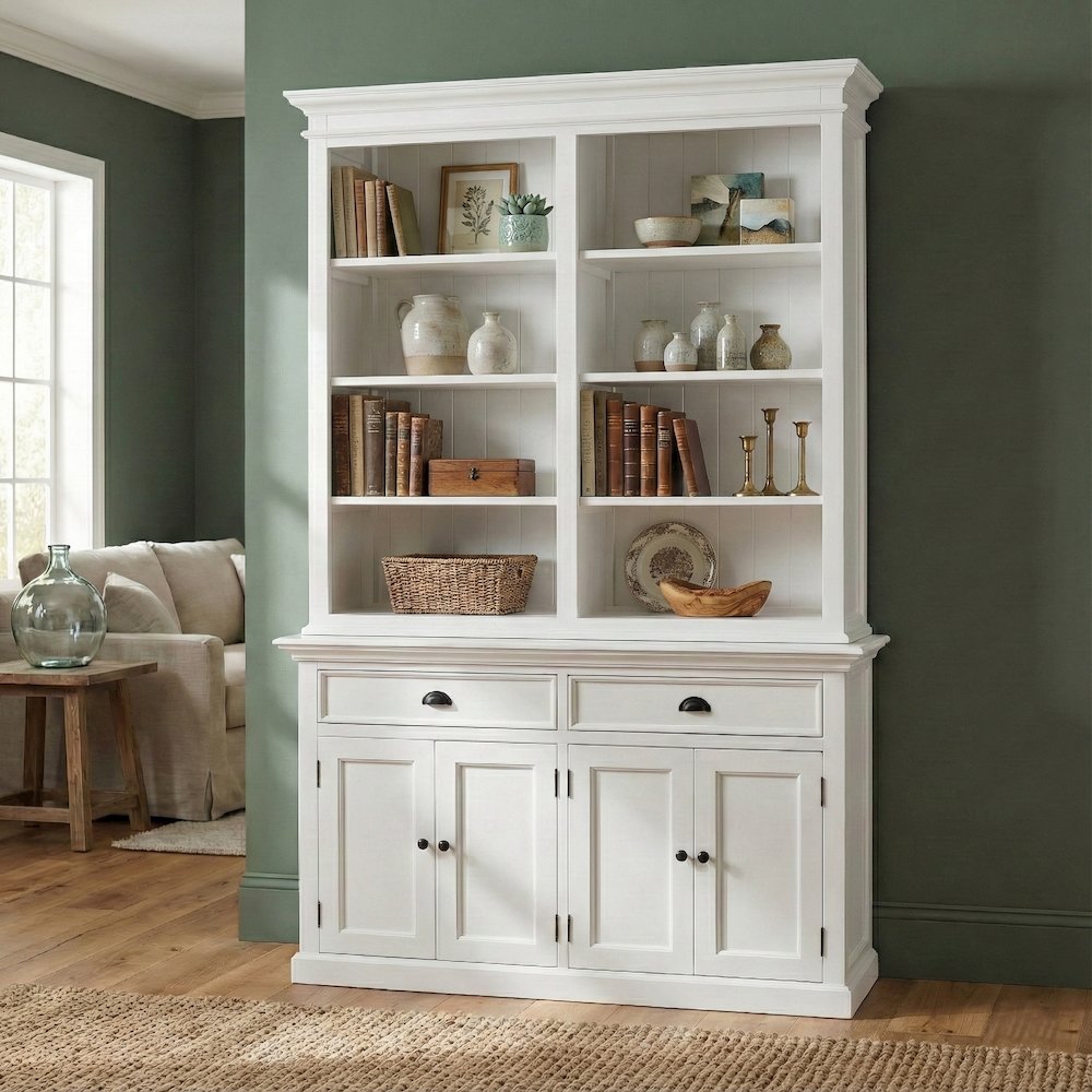 Halifax Buffet Hutch Unit with 8 Shelves, Classic White. Picture 1