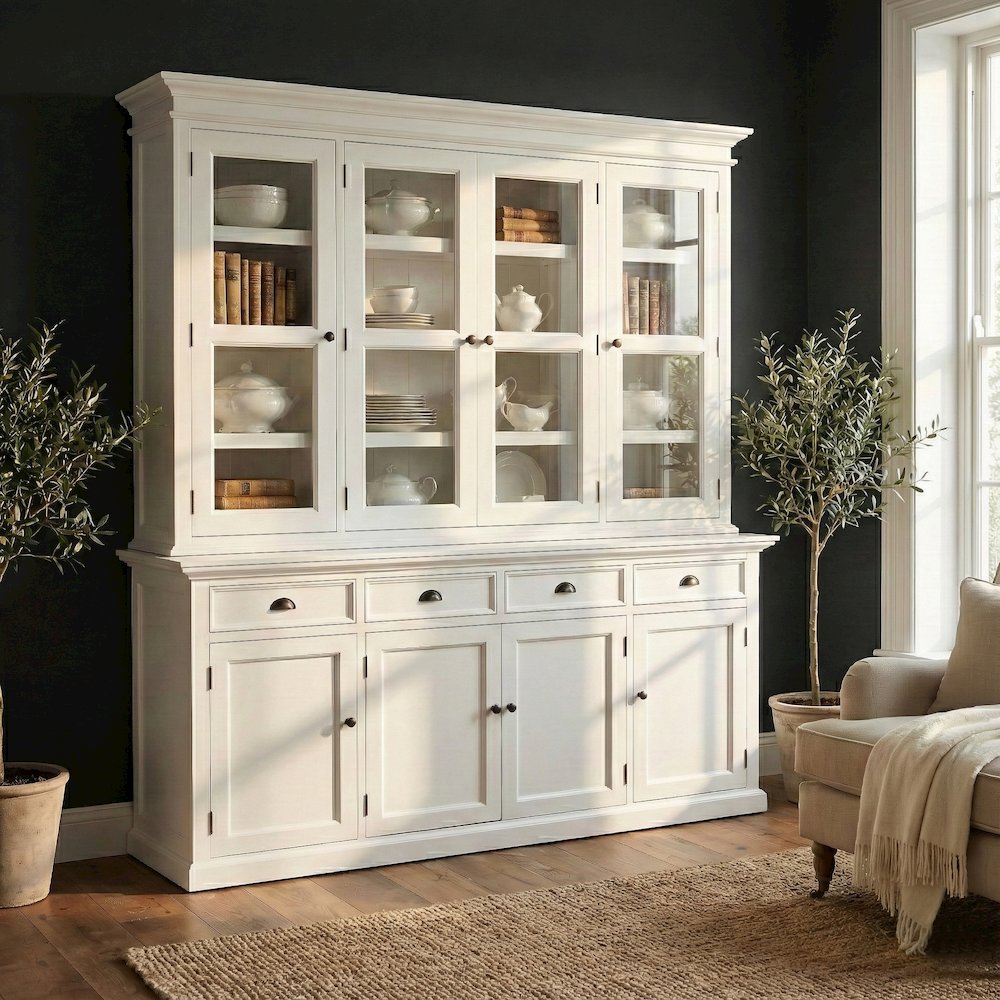 Halifax Classic White Buffet Hutch Unit with 4 Glass Doors. Picture 1