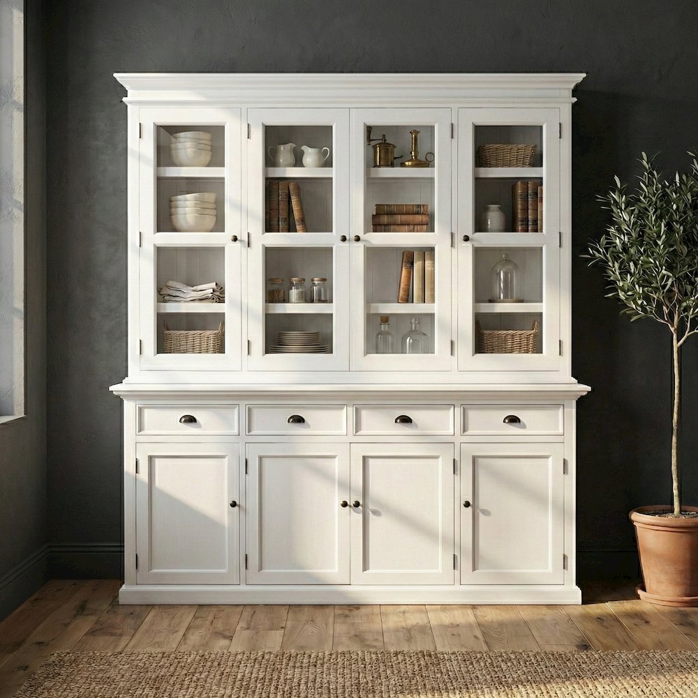 Halifax Classic White Buffet Hutch Unit with 4 Glass Doors. Picture 2