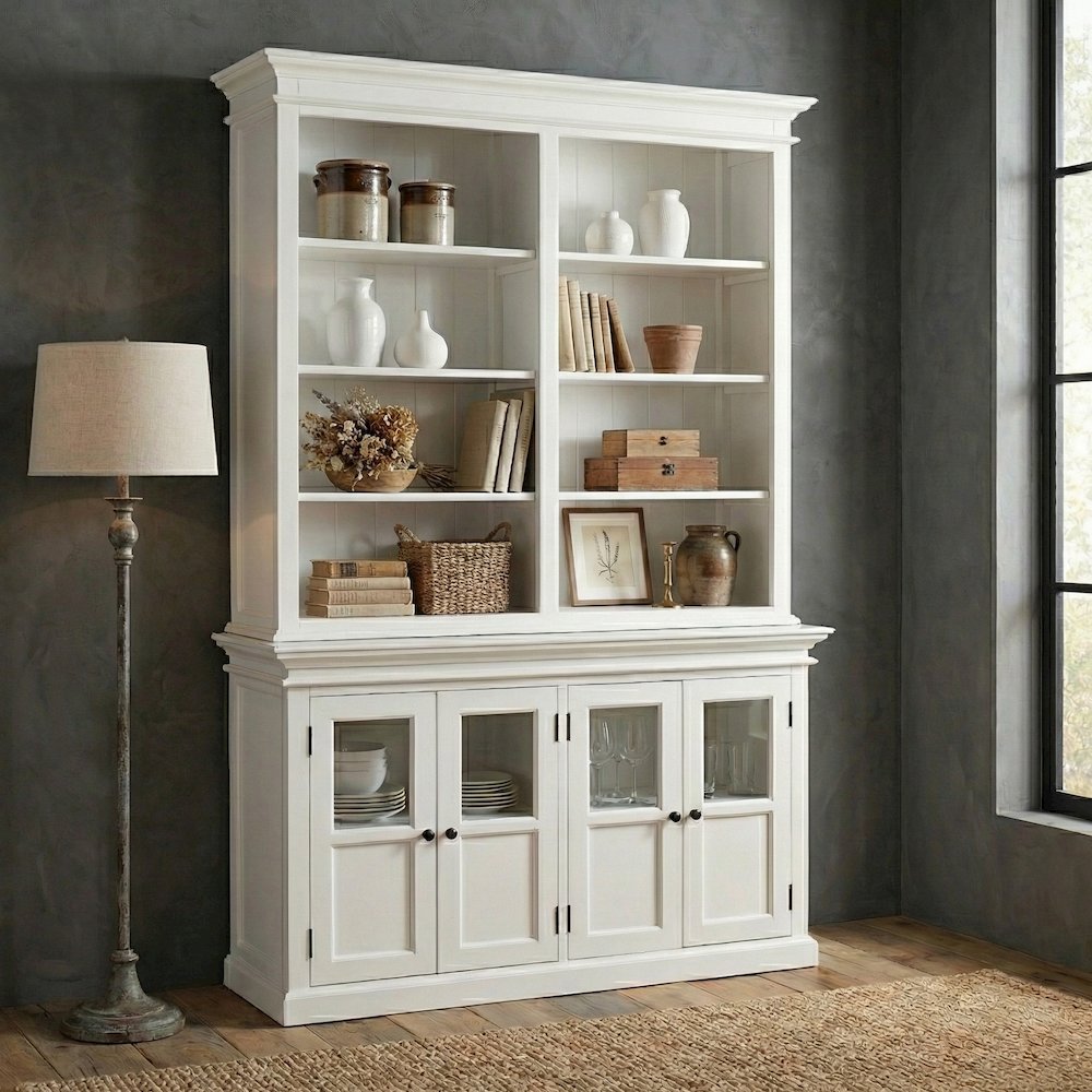 Halifax Classic White Hutch Unit with 4 Glass Doors. Picture 1