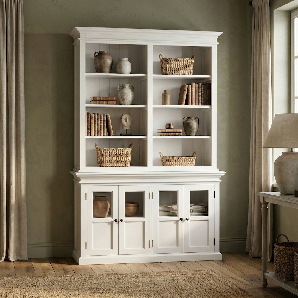 Halifax Classic White Hutch Unit with 4 Glass Doors. Picture 2