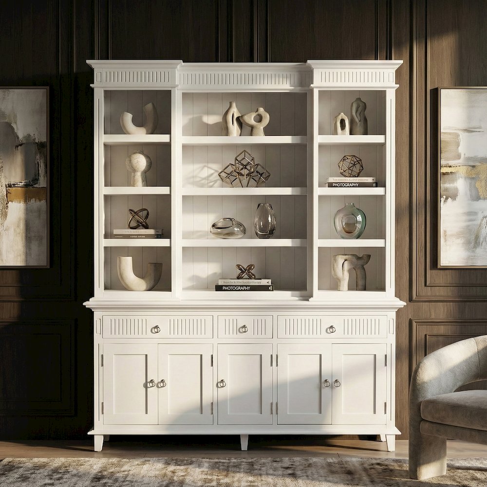 Skansen Classic White Kitchen Hutch Cabinet with 5 Doors 3 Drawers. Picture 1